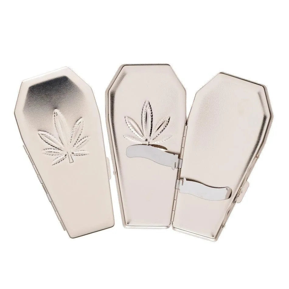 Joint etui kistje met metalen sluiting chroom met hennepdesign