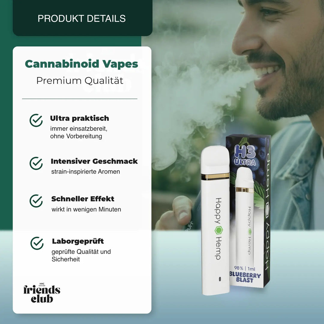Happy Hemp H3 Ultra Blueberry Blast 1ml Vape - hhcfriends