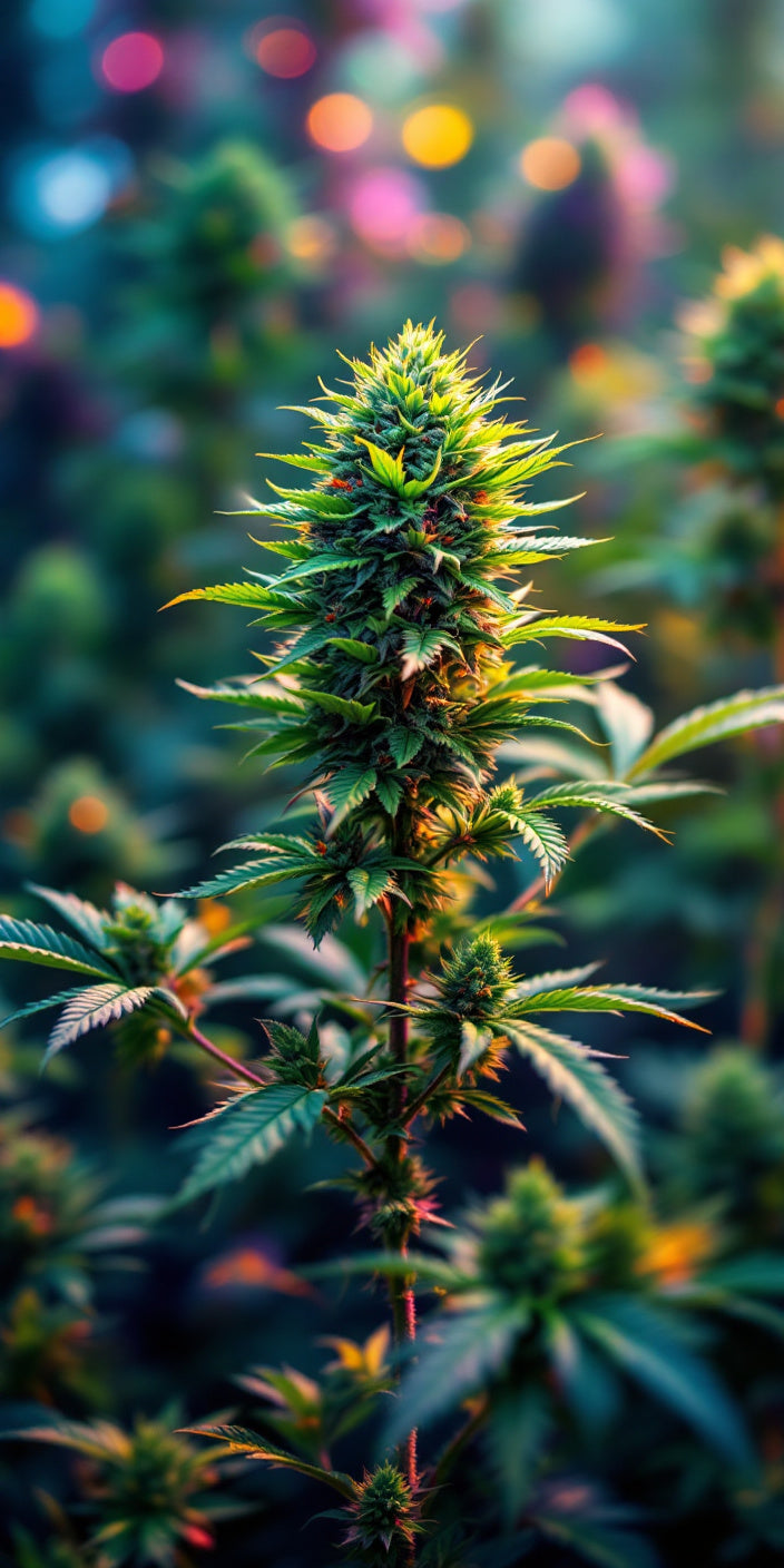 Close-up of a green cannabis plant that looks healthy and vigorous.