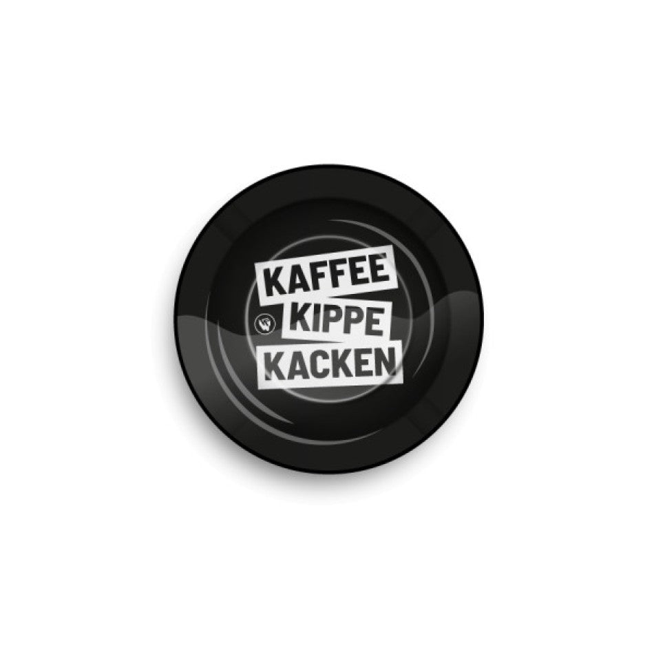 Schwarzer Aschenbecher mit "Kaffee Kippe Kacken" Aufdruck