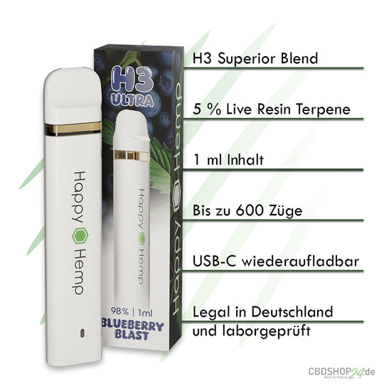 Happy Hemp H3 Ultra Blueberry Blast 1ml Vape