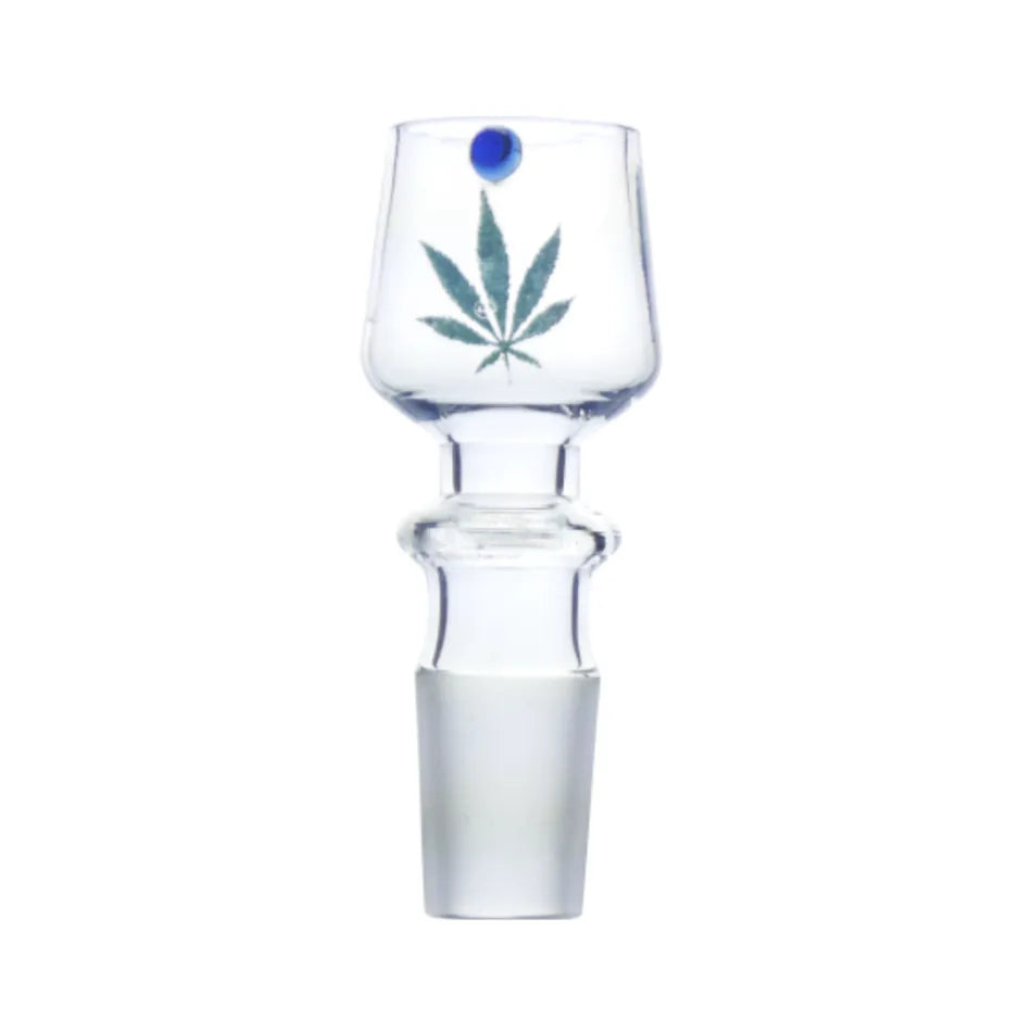 Glas Kopf mit Blatt & blauem Punkt eng