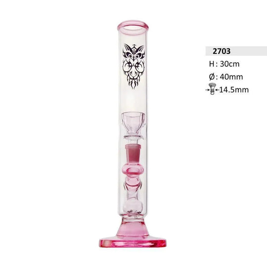 Bong de vidrio con boquilla rosa Chillum y difusor Altura: 30 cm