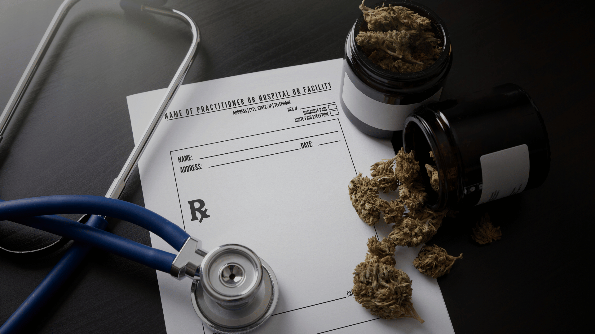 Medical cannabis on a table with stethoscope