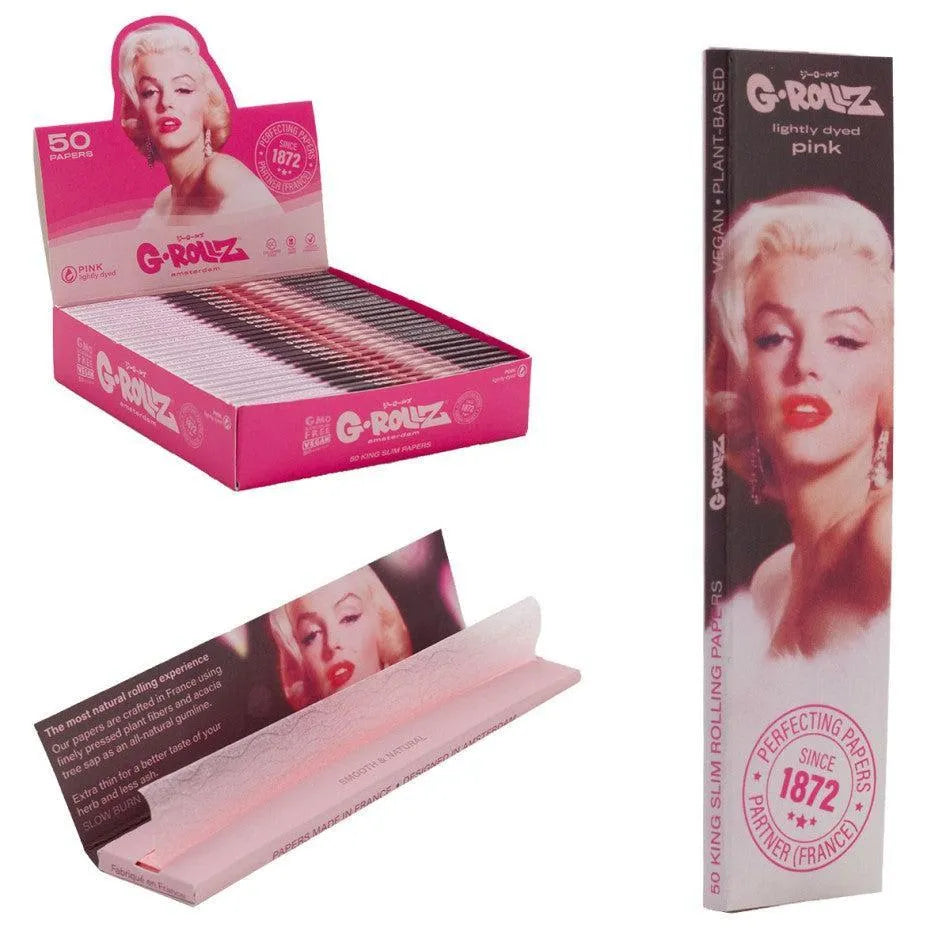 G-Rollz 'Fabulous Face' Rosa - 50 King Size Slim Papers
