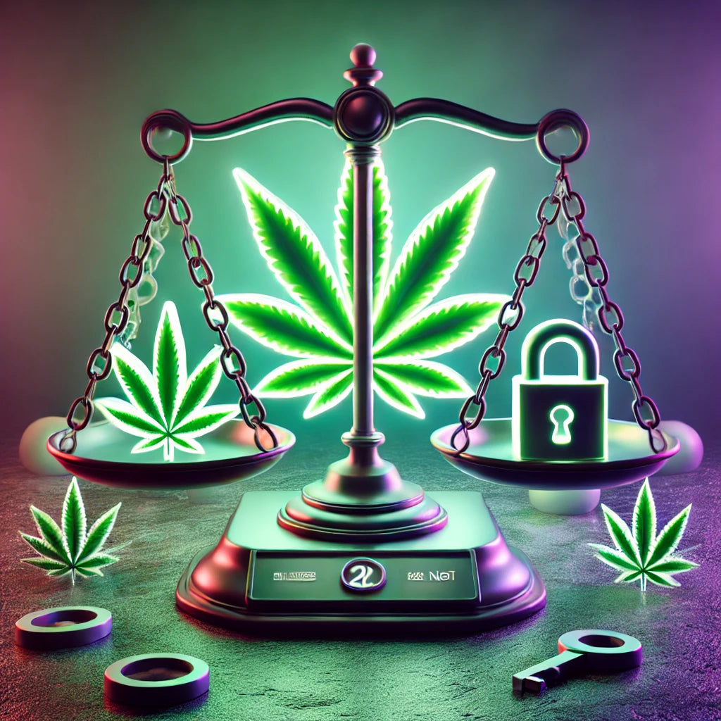 Cannabisblumen und -samen in einer kreativen Darstellung.