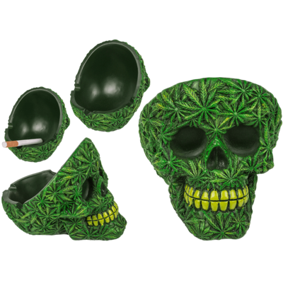 Aschenbecher mit Cannabis Skull-Design